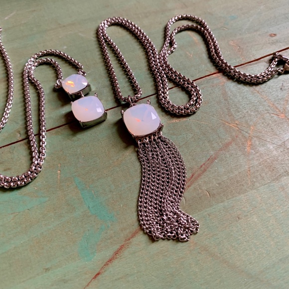 Faux Opal Crystal Silver Tone Layering Necklaces - Picture 3 of 13